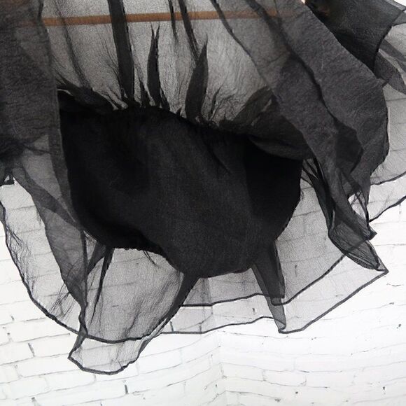 MIOU MUSE BLACK SHEER RUFFLE OFF THE SHOULDER CROPPED FESTIVAL TOP SIZE SMALL - Picture 4 of 6